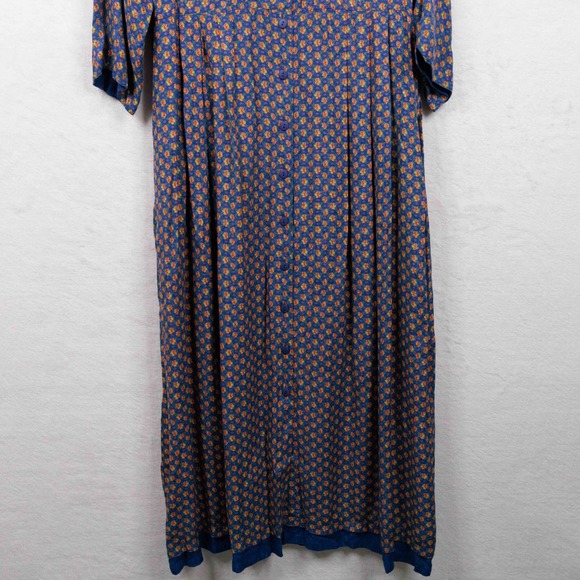 APRIL CORNELL Prairie Floral Maxi Dress Buttons Pleated Cottagecore VTG 90s Sz L - Picture 5 of 7
